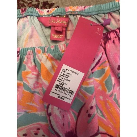 NWT Lilly Pulitzer Esmeray Midi 2PC Set Puff Sleeve Surf Blue Bonita Blooms Sz L - Picture 11 of 16